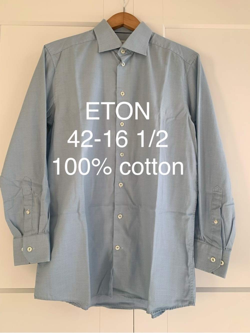 Eton Dress Shirt 100% Cotton Men's size 42-16 ½ Light Blue Micro-Check